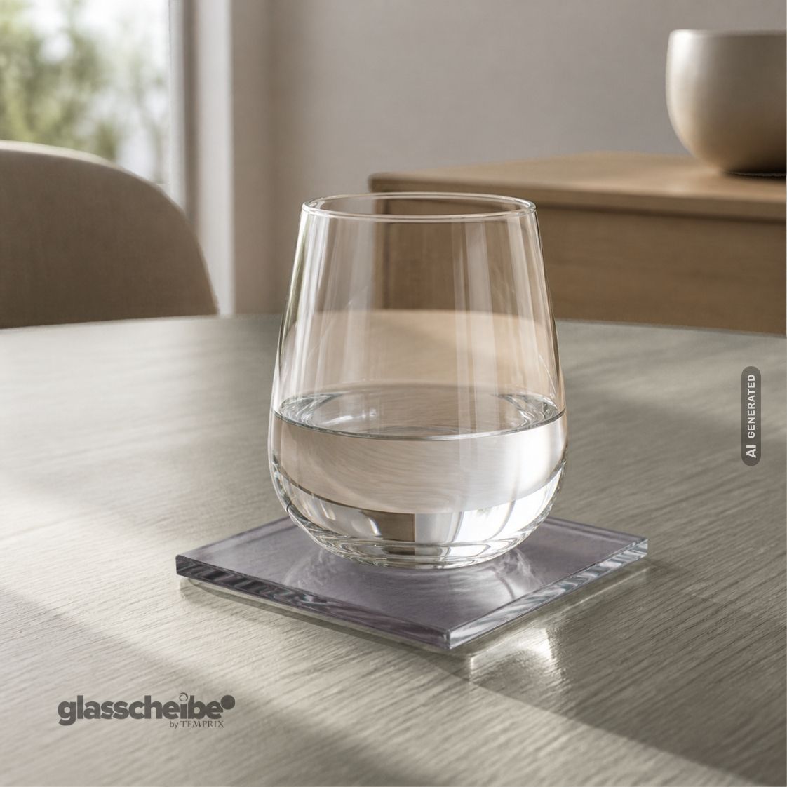 Glasuntersetzer aus Grauglas mit spitzen Ecken 100 x 100mm
