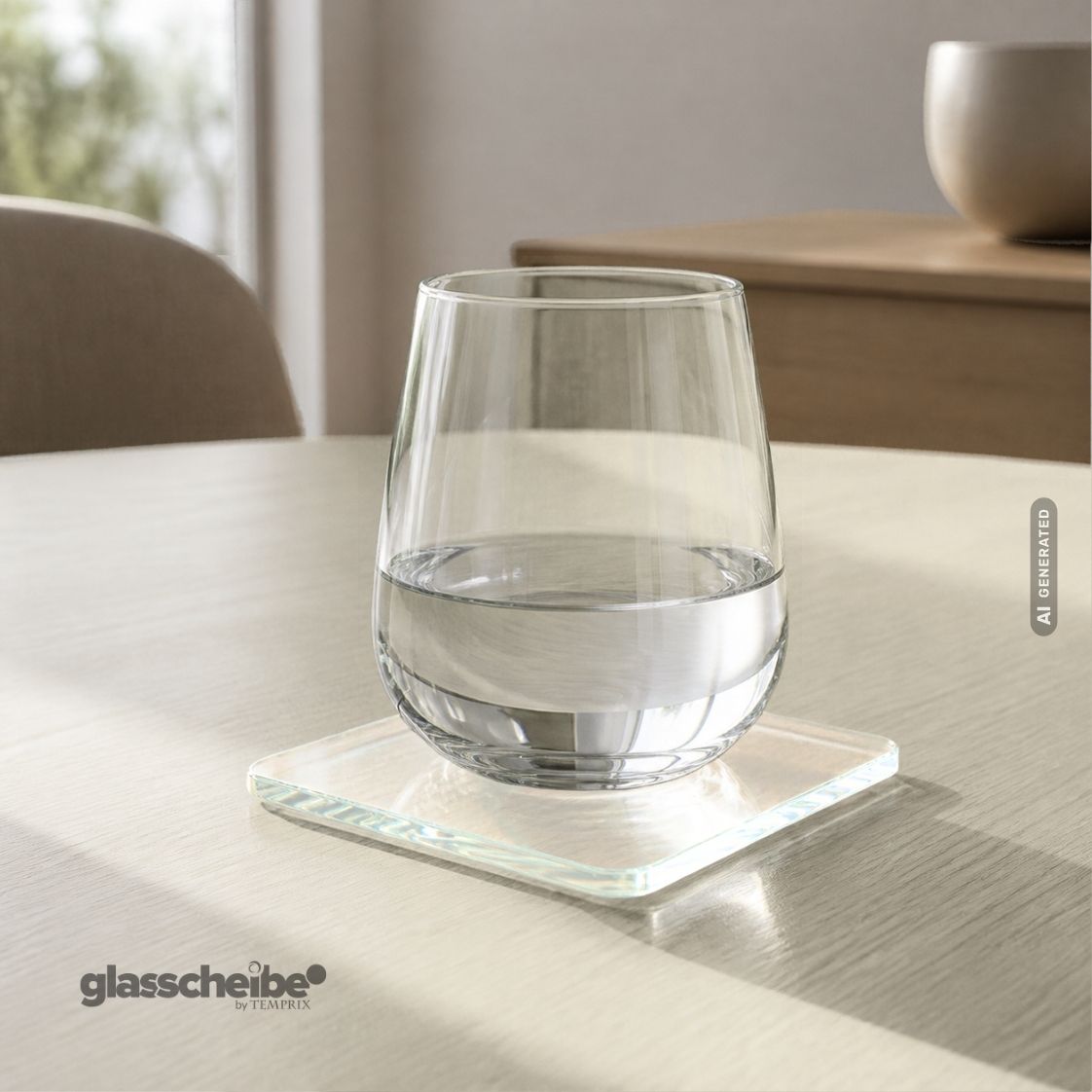 Glasuntersetzer aus satinierten Glas runde Ecken 100 x 100mm