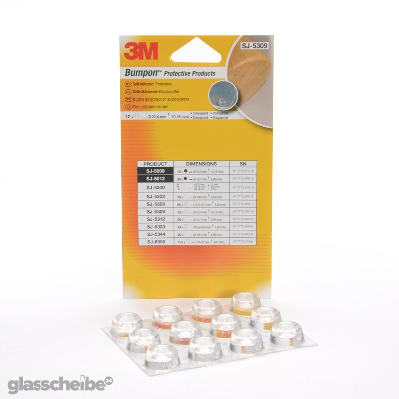 Schutzpuffer rund transparent Stoßpuffer, selbstklebend, Türdämpfer-für Glasplatten und glasscheiben Blister Bumpons  Rückseite der Verpackung