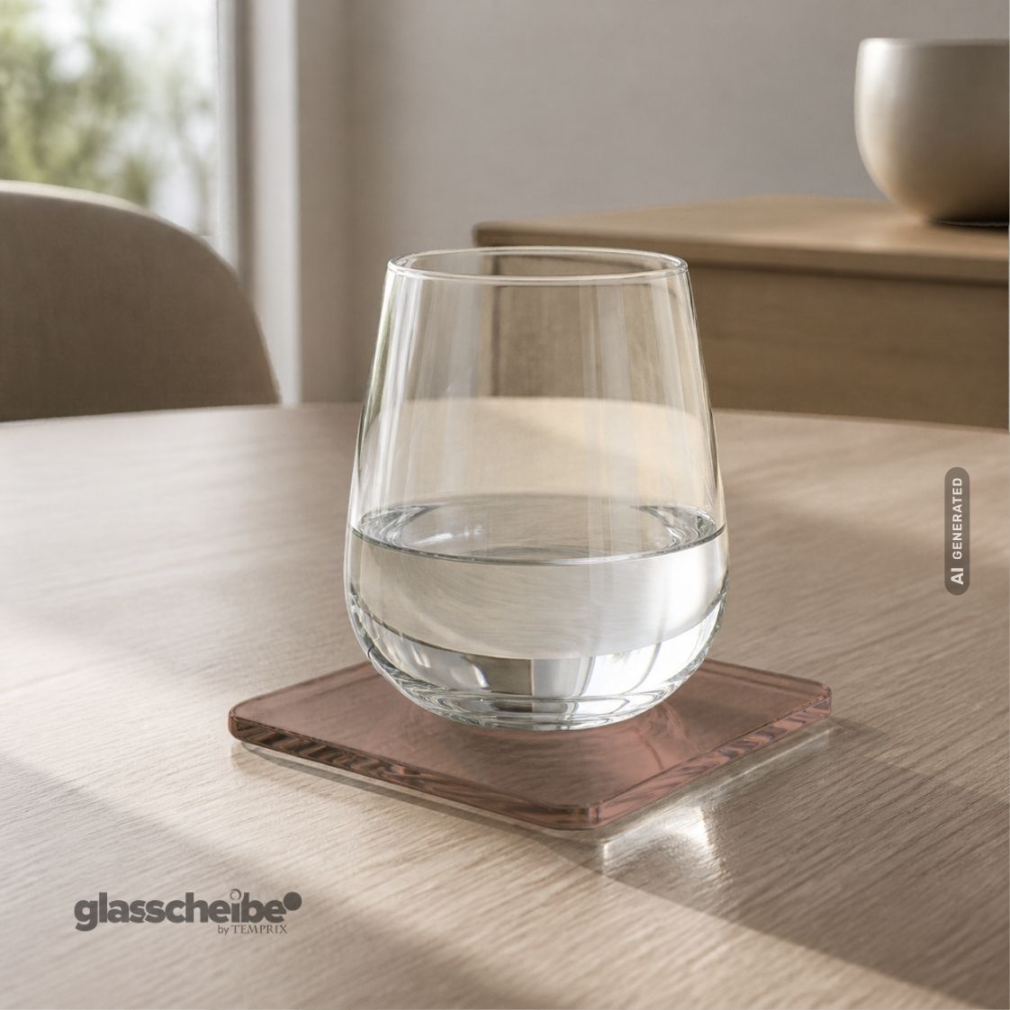 Glasuntersetzer Braunglas mit runden Ecken 100 x 100mm