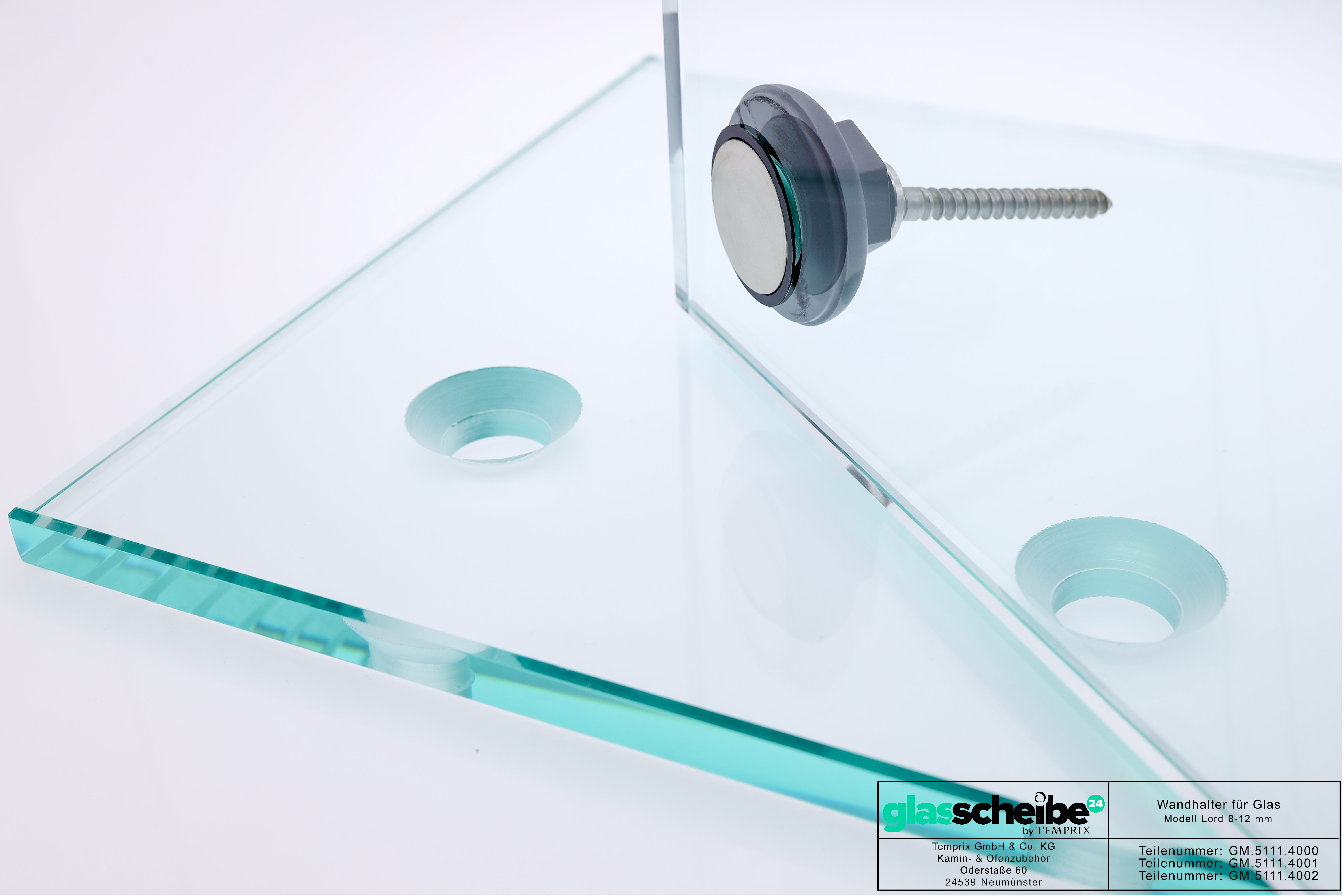 Wandhalter Lord für Glasscheiben    (Schraubenlänge: 66 mm x M6)